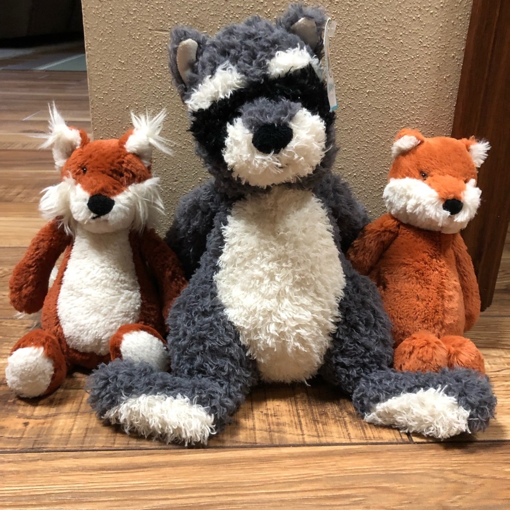 Jellycat raccoon and fox lot